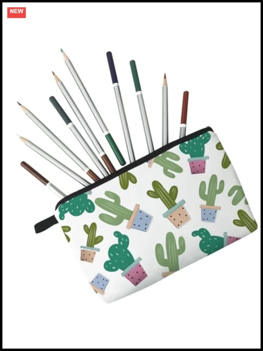 Cactus Printed Small Cosmetic Bag Padded Makeup Organizer Pouch Zipper Travel